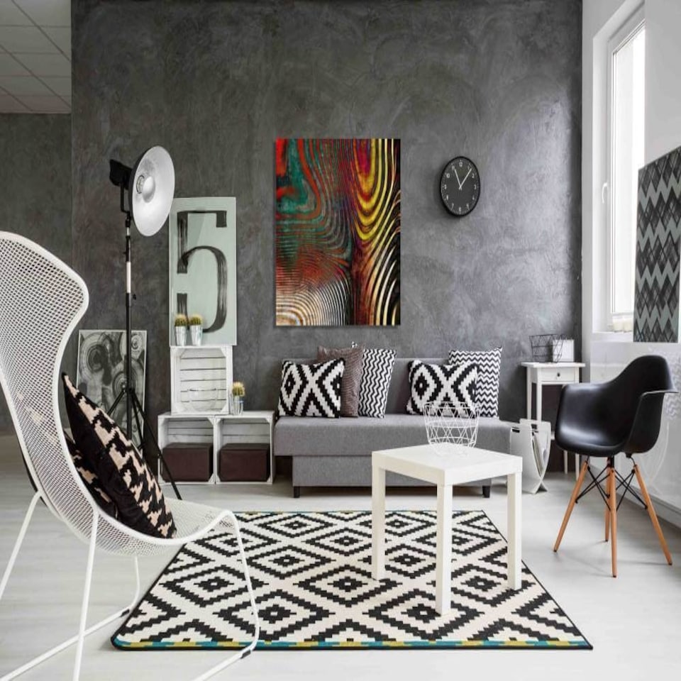 image 1 of Art Deco with Red waves (Canvas Print) 56cm x 56cm