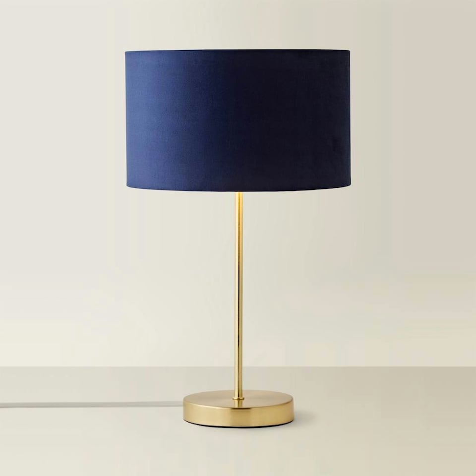 image 1 of ValueLights Charlie Gold Table Lamp Navy Velvet Gold Inner Shade Blue