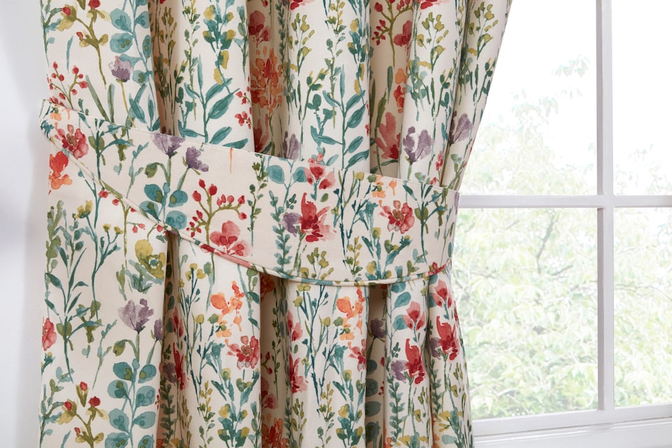 image 1 of Amaryllis - Fully Lined Floral Curtains - Pencil Pleat - Polycotton (Multi,Tie Backs 26''(Pair)) | Multi | Multi