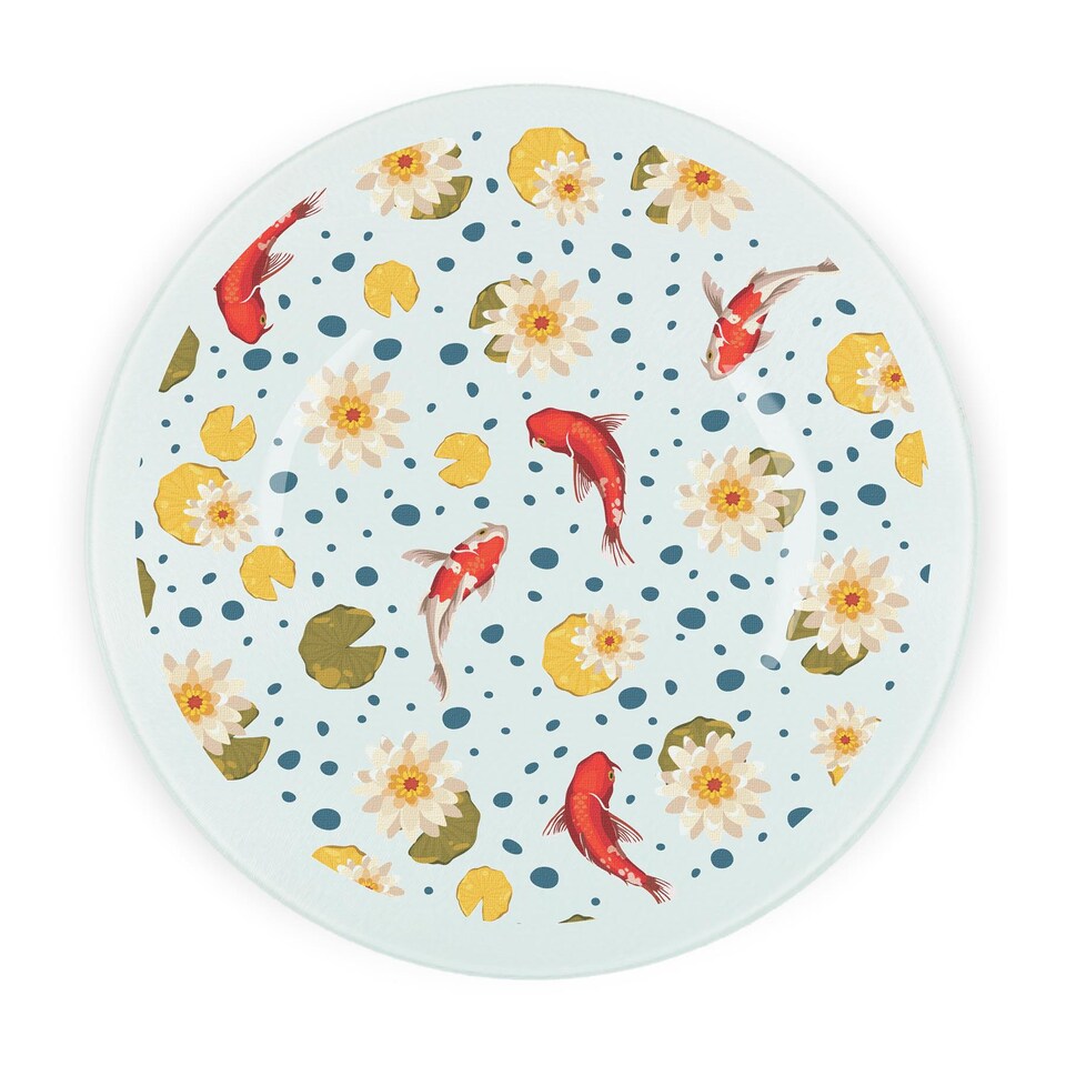 image 1 of Koi Fish Round Worktop Protector - Textured Glass Chopping Board