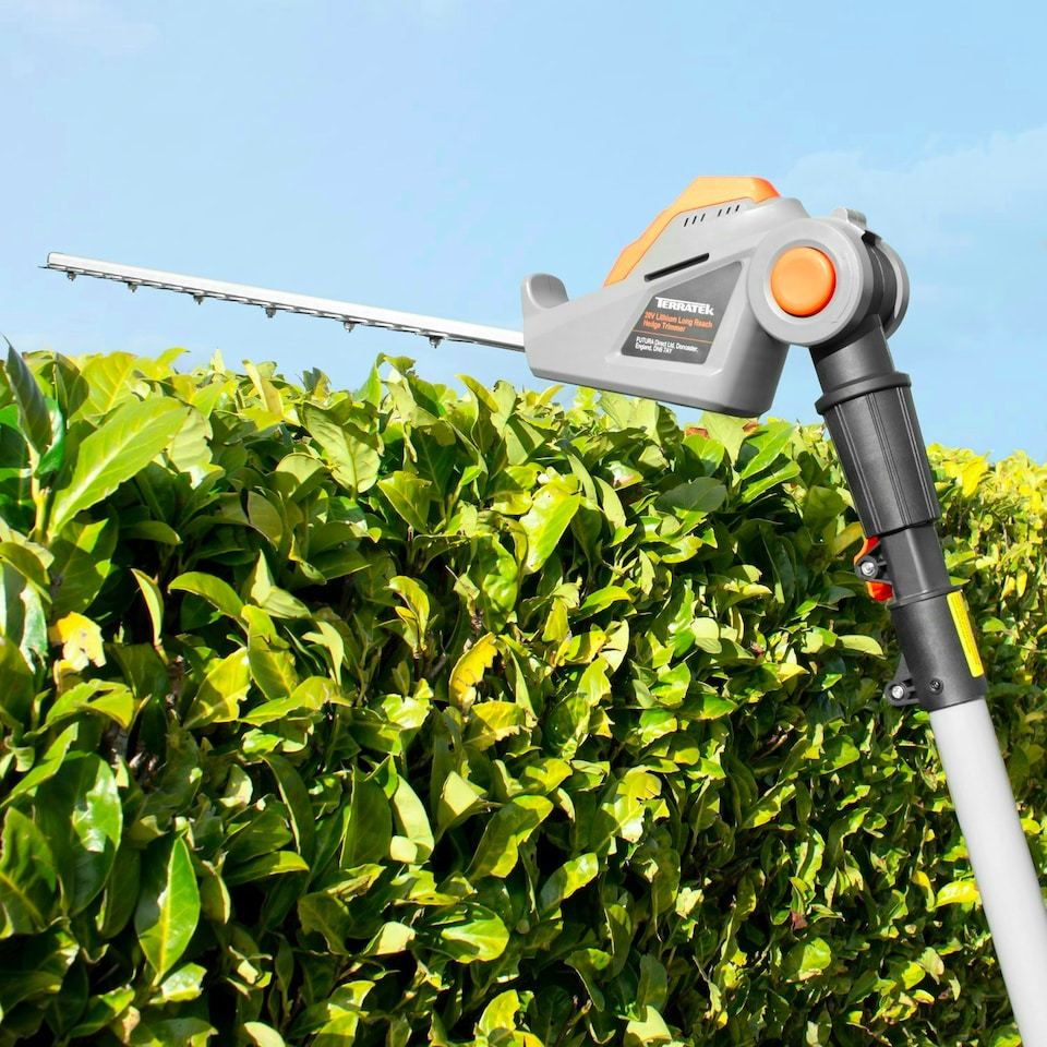 image 1 of Terratek 20V 2.4m Cordless Telescopic Long Reach Hedge Trimmer 2 Batteries | Grey | Grey | 1