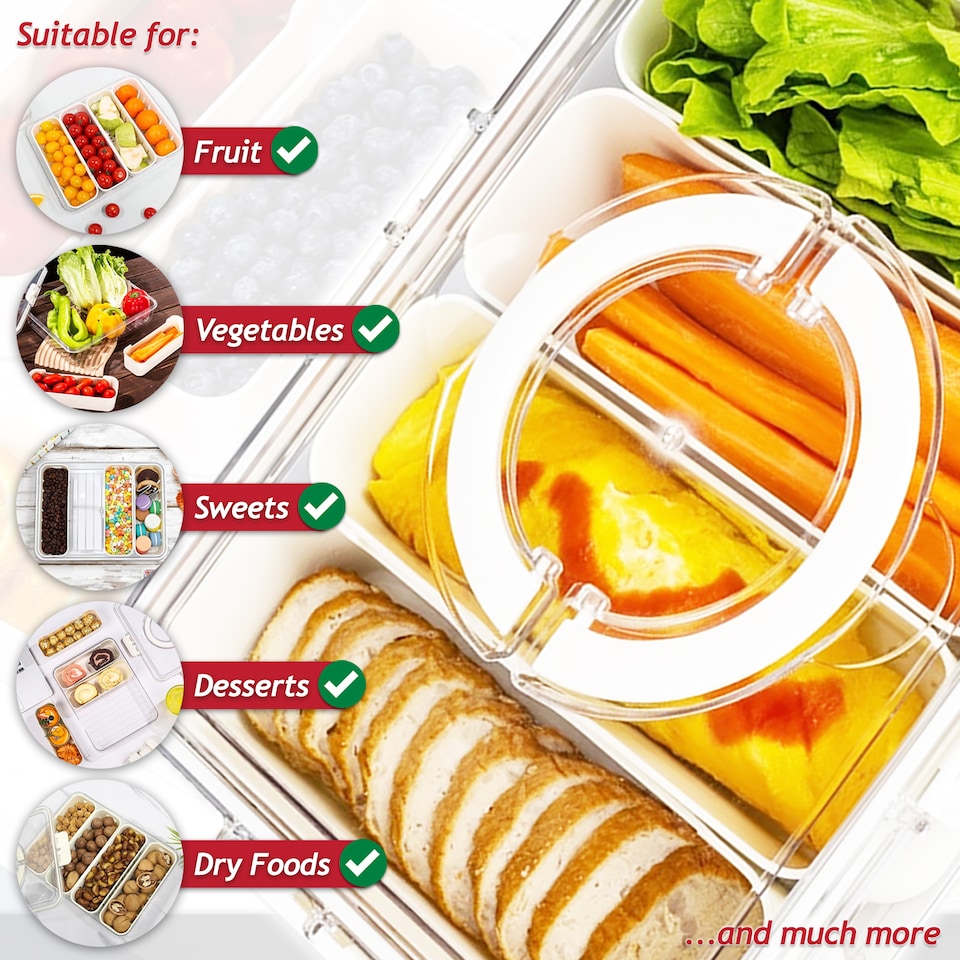 image 1 of SPARES2GO Food Storage Containers with Securing Clips Lid and Removable Divider Compartments (2 x Small + 2 x Large)