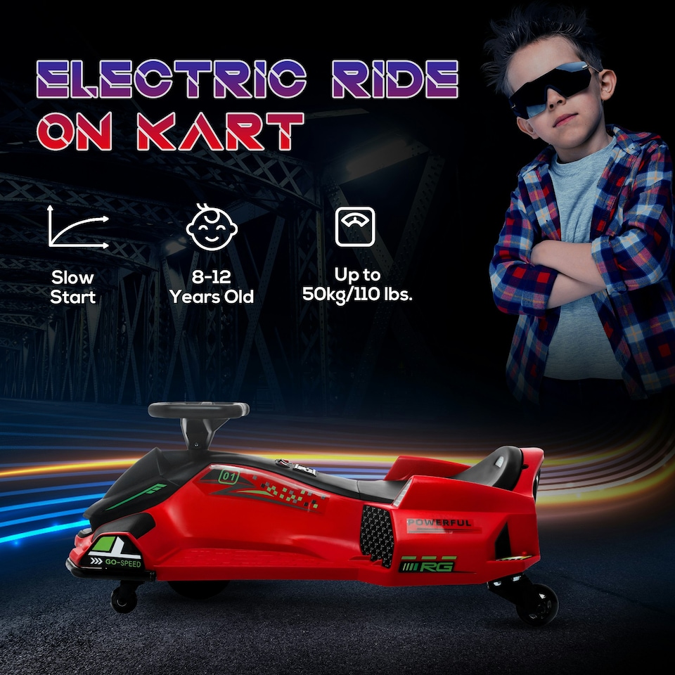 image 1 of HOMCOM 12V Electric Go Kart for Kids with Music, LED Lights, Red