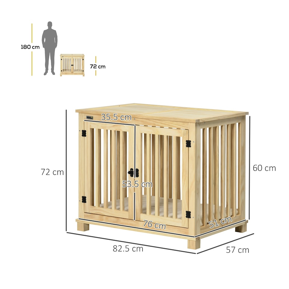 image 1 of PawHut Wooden Dog Crate End Table w/ Soft Washable Cushion, for Medium Dogs