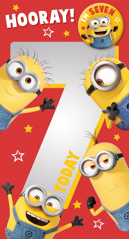 image 1 of Despicable Me Minions Age 7 Birthday Card with Badge