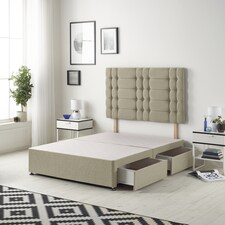 Astoria Divan Bed Base with 2 Drawers & 30 Inch Diamante Headboard in Linen Fabric | Brown | Wheat | Double