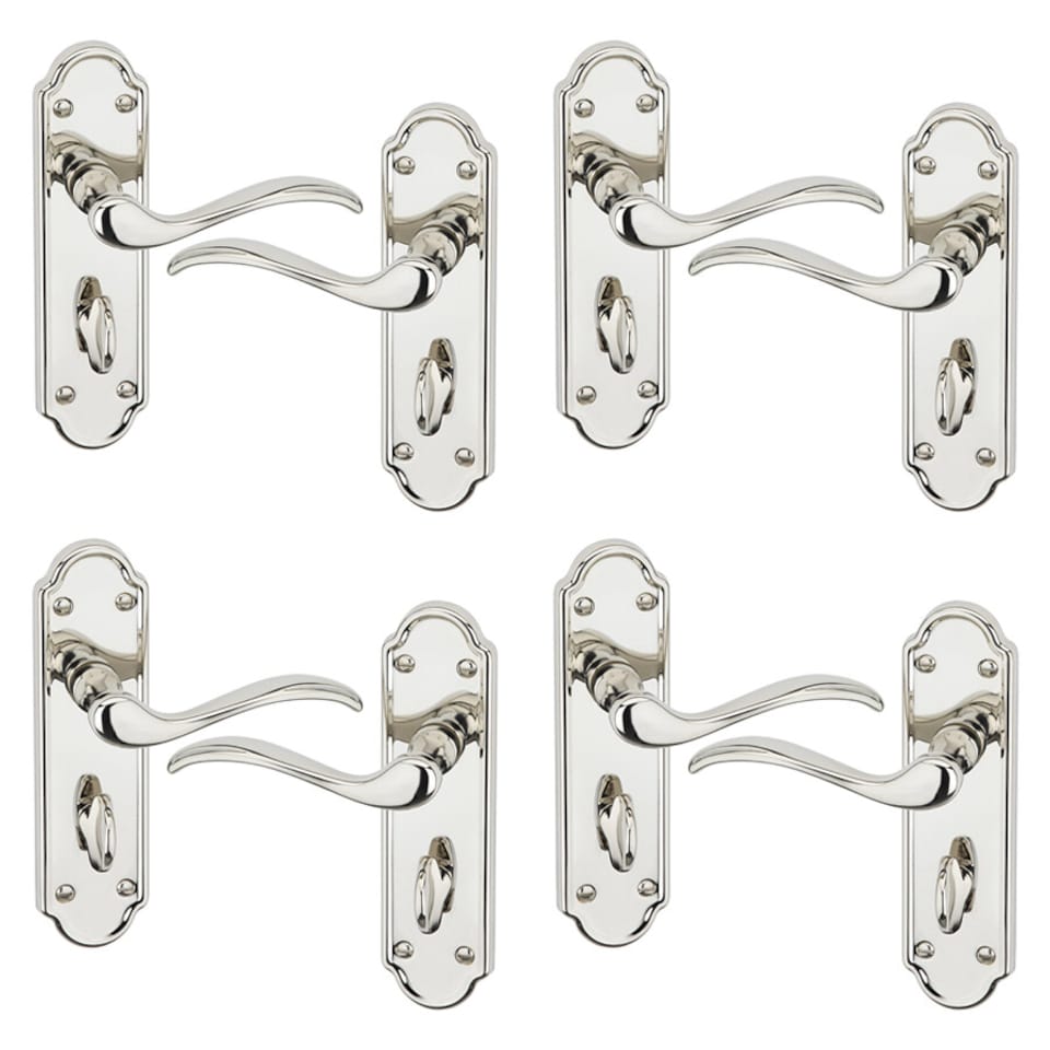 image 1 of Lisbon Metal Lever Latch Door Handles Set Rose Internal & External | Gold | Polished Nickel Bathroom | Set of 4