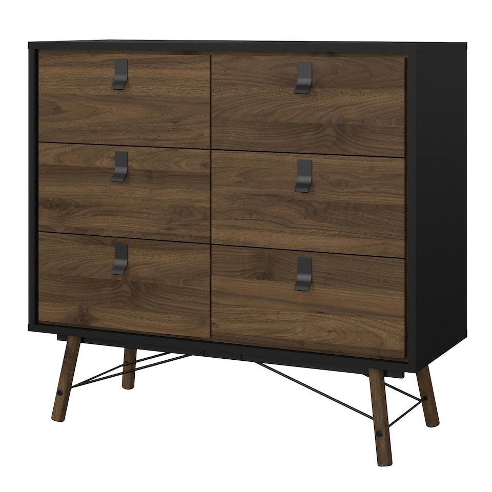 image 1 of Ry Double Chest of Drawers 6 Drawers in Matt Black Walnut