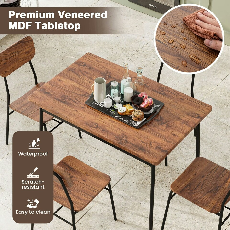 image 1 of COSTWAY 5Pcs Wood Square Kitchen Table & Chair Set Brown