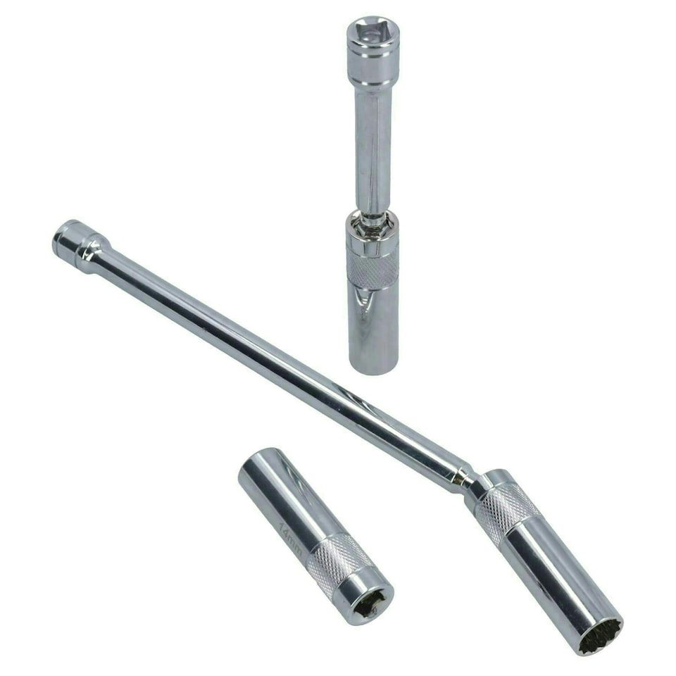 image 1 of 14mm Magnetic Thin Walled Spark Plug Sockets With 360 Degree Swivel 3pc