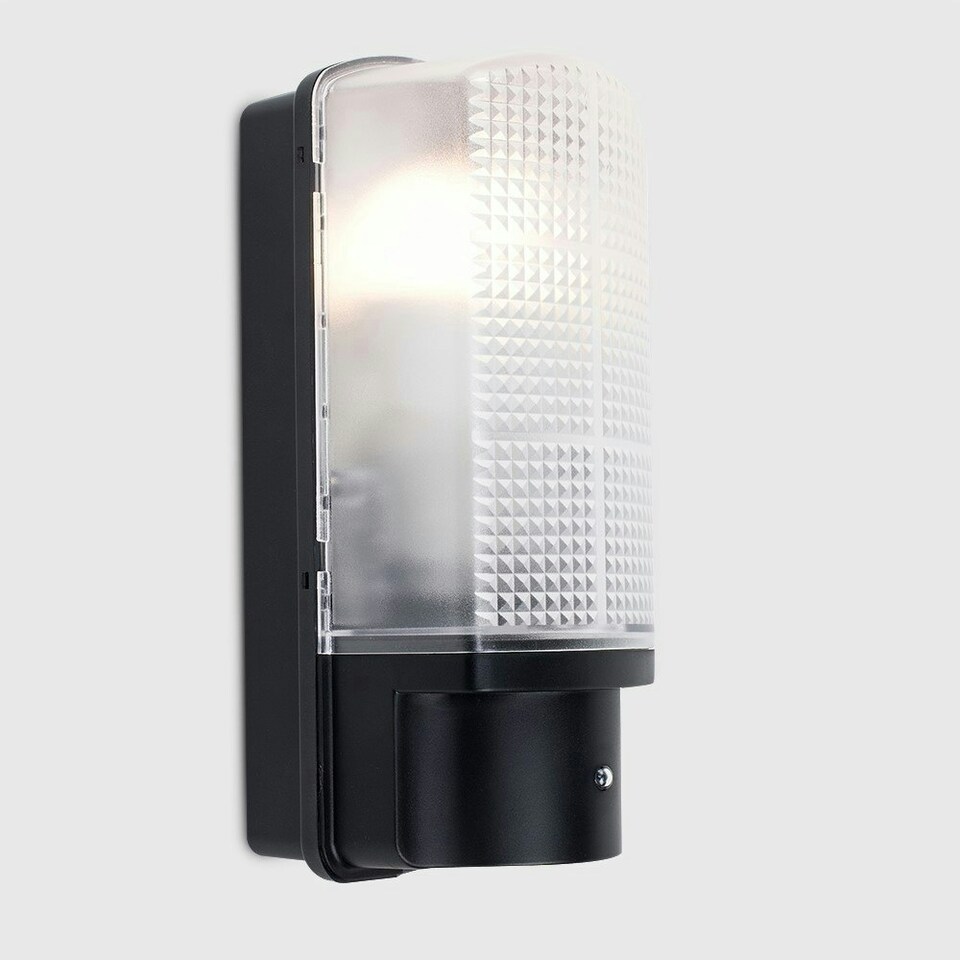 image 1 of ValueLights Griffin Outdoor IP44 Rated Dusk to Dawn Bulkhead Wall Light & Cool White LED Bulb Black