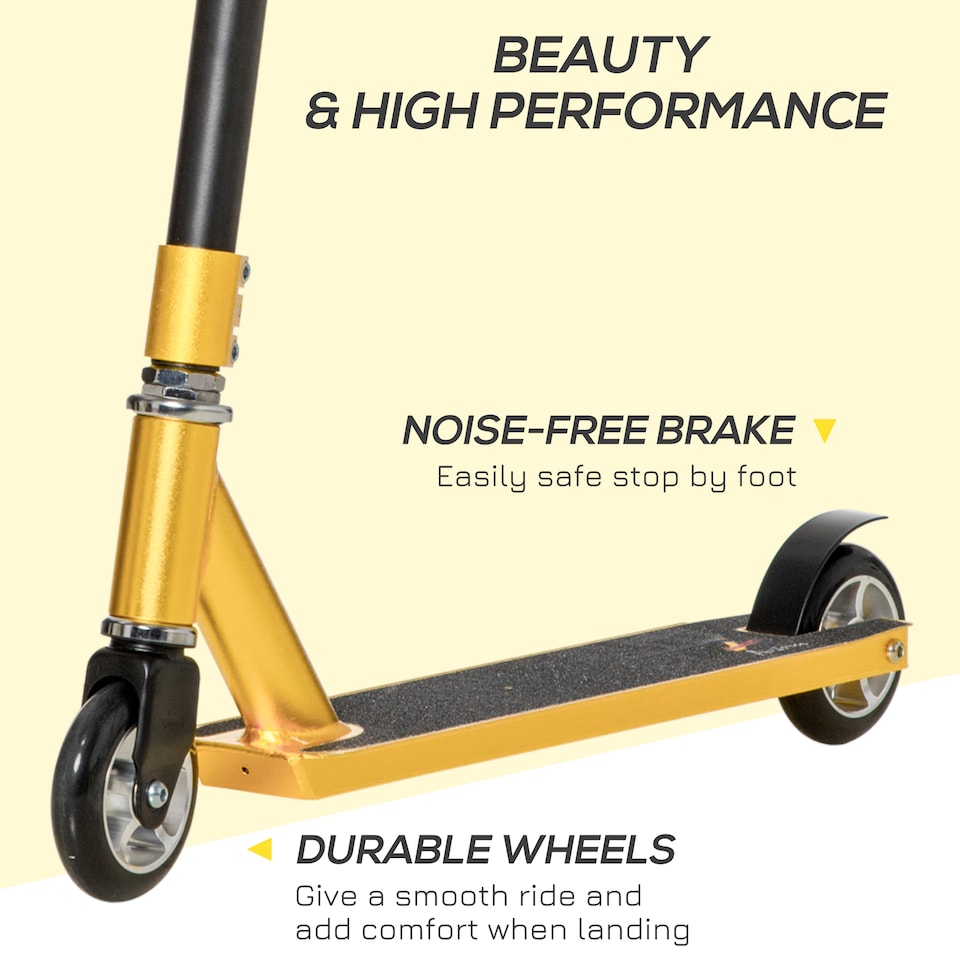 image 1 of HOMCOM Stunt Scooter, 360 degree Entry Level Tricks Scooter with Lightweight Aluminium Deck and ABEC 7 Bearing, For Age 14 older Beginners, Gold Tone