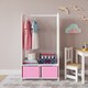 image 2 of Kids MDF Wooden Hanging Clothes Rail Wardrobe Storage Shelves with Inserts Mirror | Pink | Light Pink