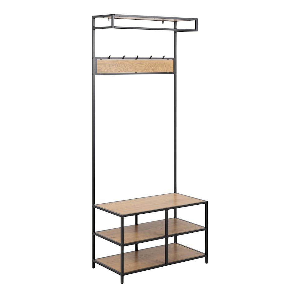 image 1 of Seaford Clothes Rack with 3 Shelves in Black and Oak
