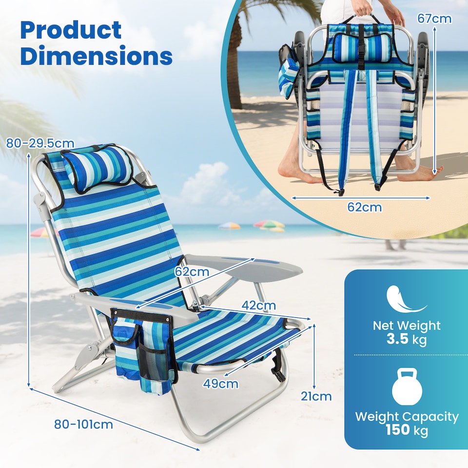 image 1 of COSTWAY 2 PCS Folding Beach Chair Adults Portable Low Sand Chair