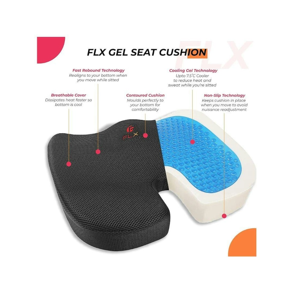 image 1 of F FLX Energising Excellence Orthopaedic Memory Foam Gel Support Cushion | Black | S