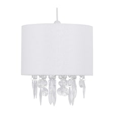 Fiji - White Linen with Silver Fleck Detail Jewelled Pendant Shade White | Clear
