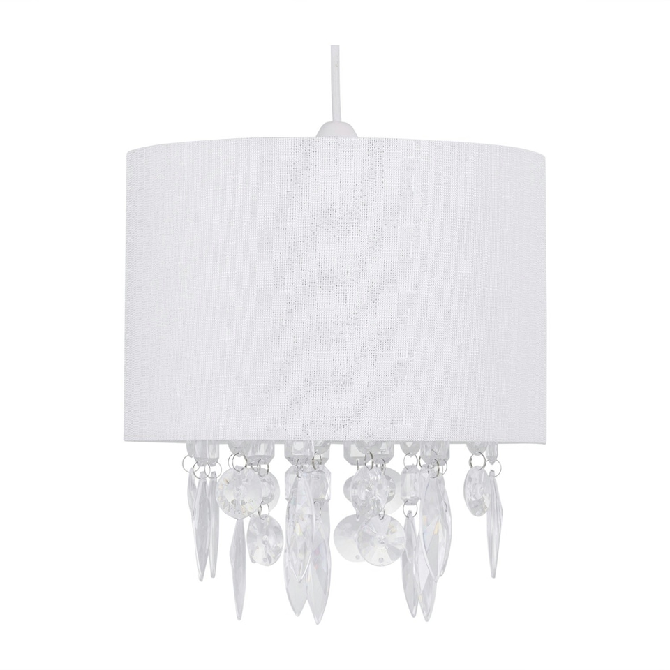 image 1 of Fiji - White Linen with Silver Fleck Detail Jewelled Pendant Shade White | Clear