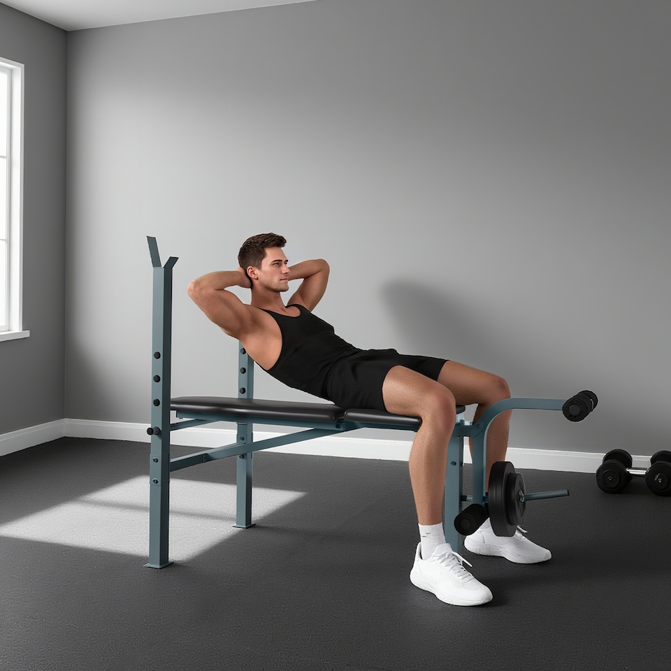 image 1 of HOMCOM Adjustable Multi Gym Weight Bench Barbell Stand Chest Leg Abs Training