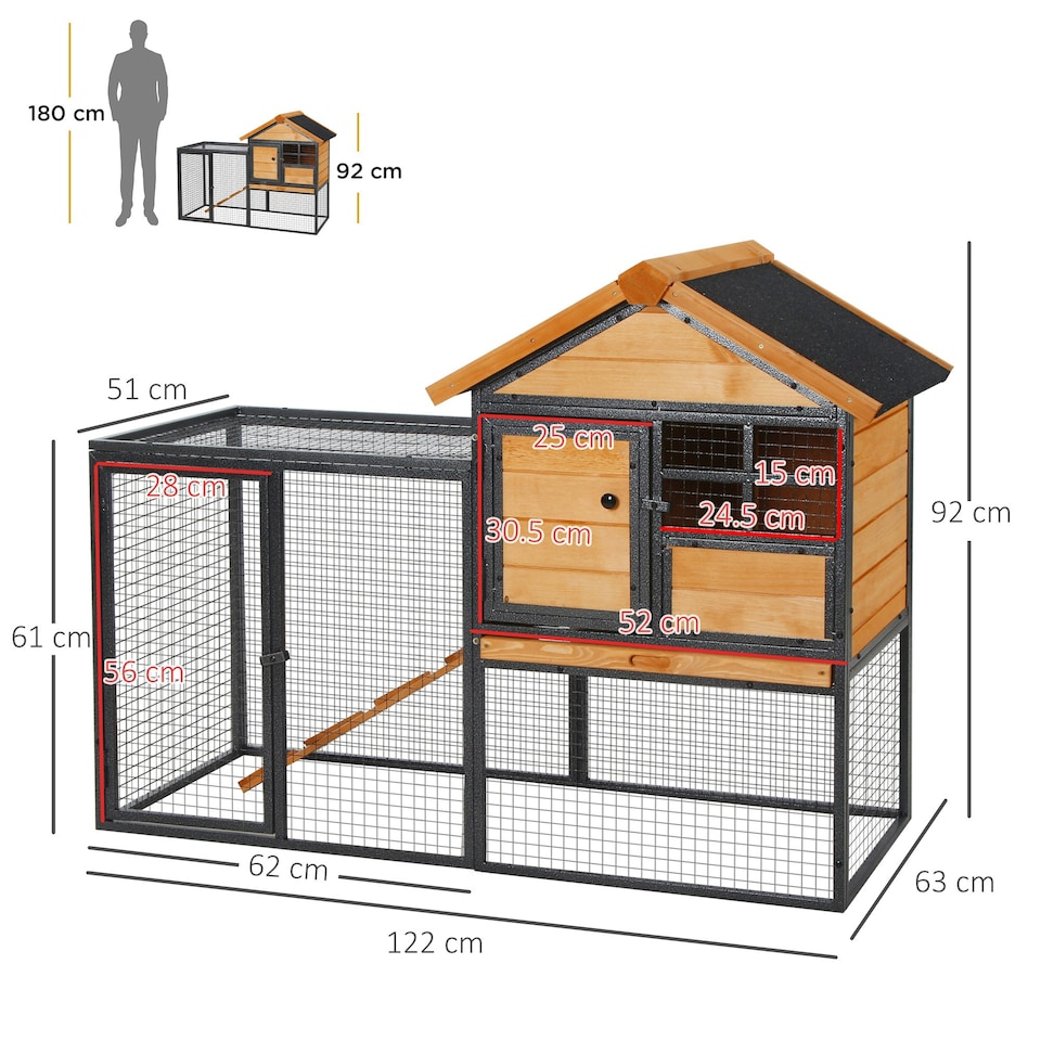 image 1 of PawHut Wood-metal Rabbit Hutch Elevated Pet House Outdoor 122 x 63 x 92cm