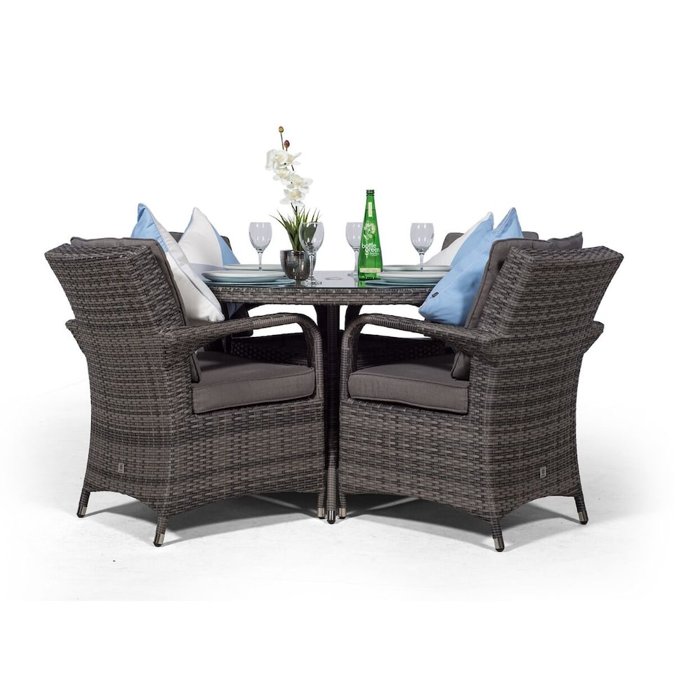 image 1 of Arizona Round 4 Seater Rattan Patio Dining Set | Grey | Grey