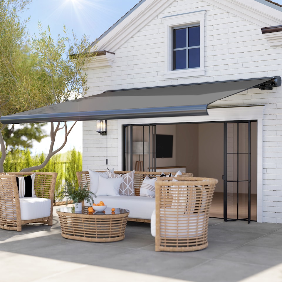 image 1 of Outsunny DIY Retractable Canopy with Remote Controller for Patio, Grey | Grey | 1
