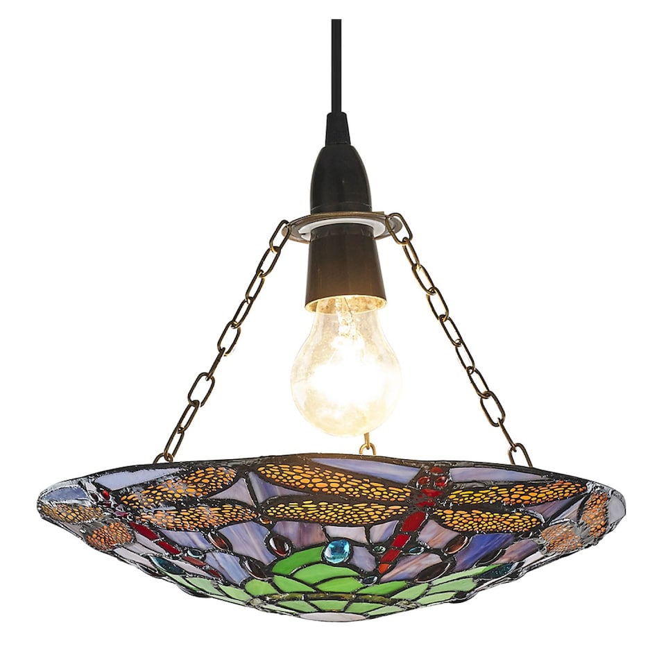 image 1 of Traditional Multi-Coloured Dragonfly Tiffany Glass Pendant Shade | Multi | Multi-coloured | 1
