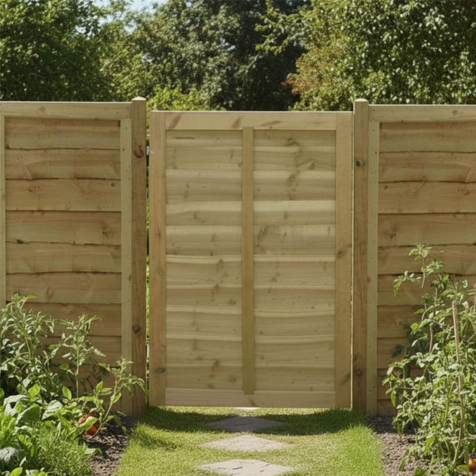 image 1 of Waney Lap Garden Gate 4ft x 3ft Treated Wooden Affordable Pedestrian Side Door