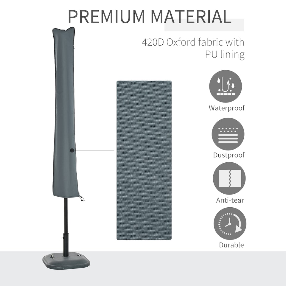 image 1 of Outsunny Parasol Cover, Cantilever Umbrella Cover for 23.5 m Parasols, 420D Oxford Fabric Banana Umbrella Protector with Zipper for Outdoor Garden, Patio, Grey