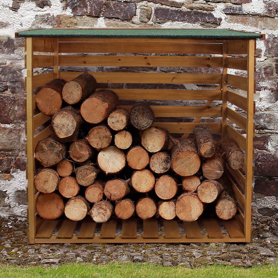 image 1 of Wooden Log Store Wood Firewood Outdoor Garden Storage Logs Shed