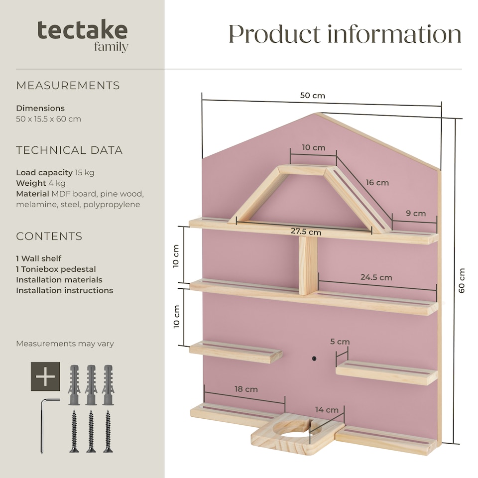 image 1 of Floating Shelf Mylittle Story - for up to 50 Tonies, house design | Pink | pink | 15,50 x 50 x 60 cm | 1