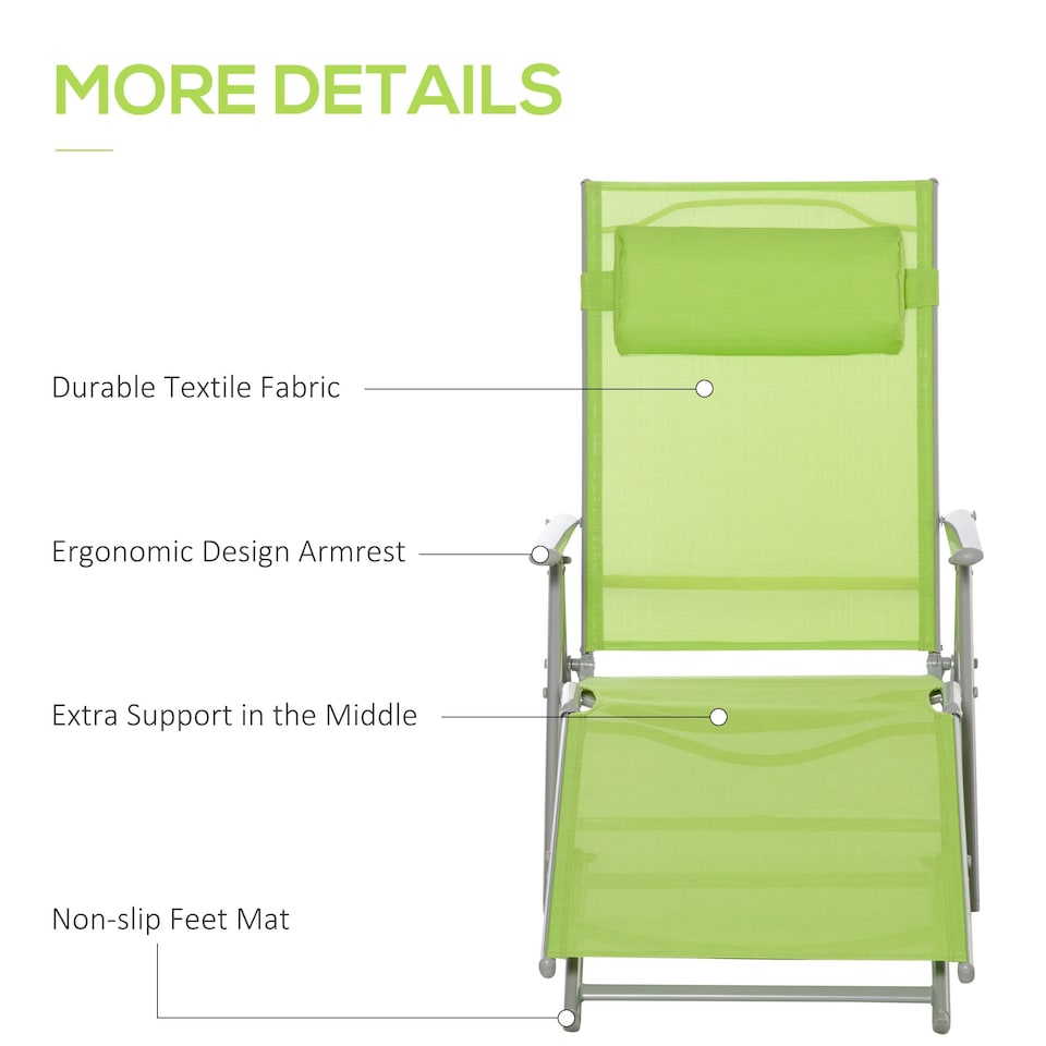 image 1 of Outsunny Sling Patio Reclining Chaise Lounge Garden Furniture Green