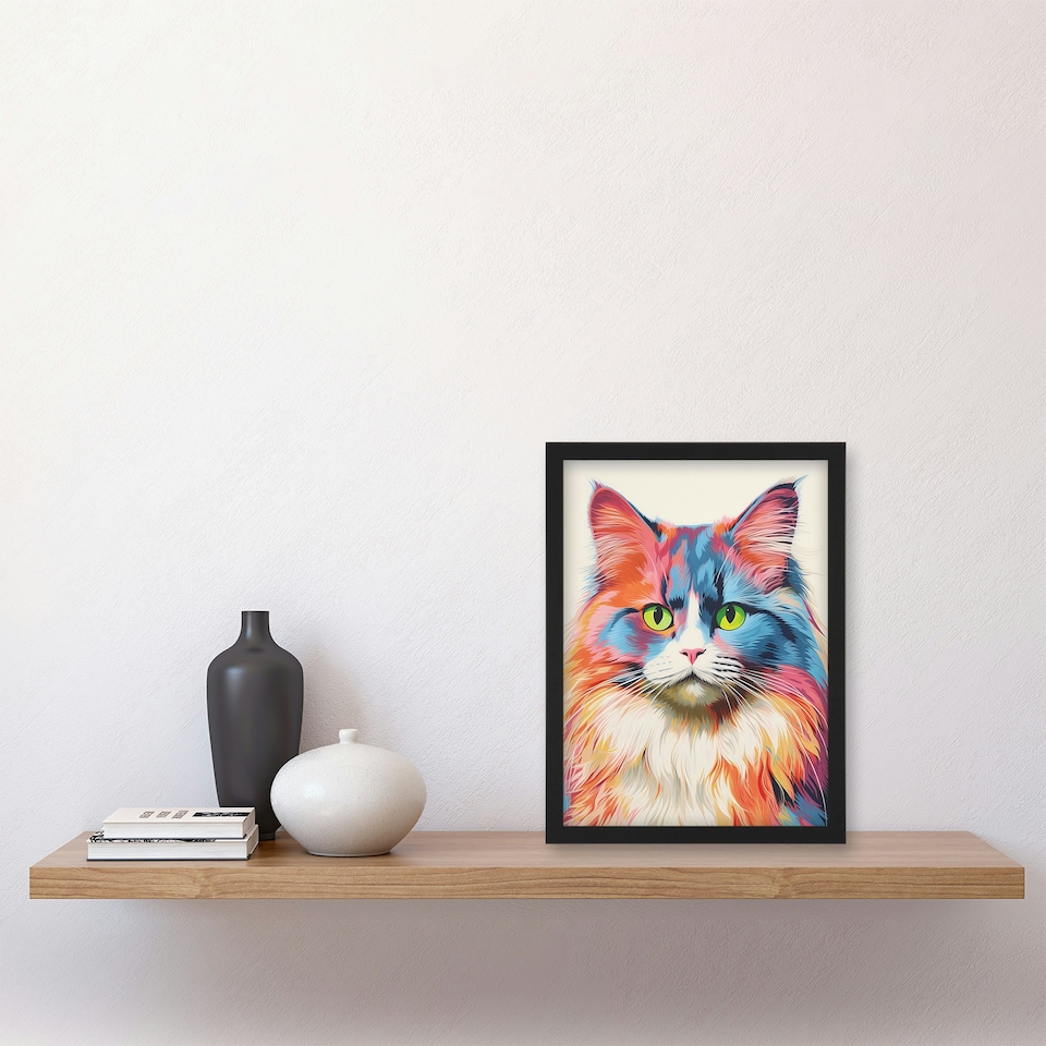 image 1 of Ragdoll Cat Screen Risograph Spot Block Black Framed Wall Art Print A4