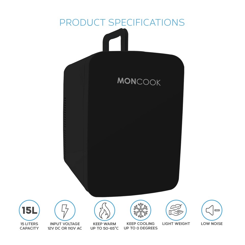 image 1 of MONCOOK Mini Fridge For Bedrooms - Small, Portable & Quiet - Glass Door Mini Fridge For Skincare, Food & Drinks - Cooling & Warming Function - 15L Black