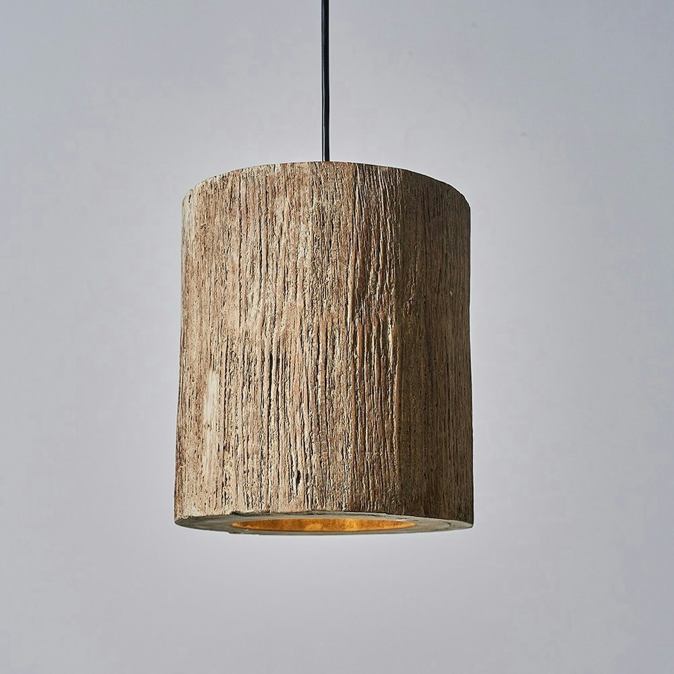 image 1 of ValueLights Natural Rustic Wooden Tree Log Cylinder Ceiling Light Shade | Brown