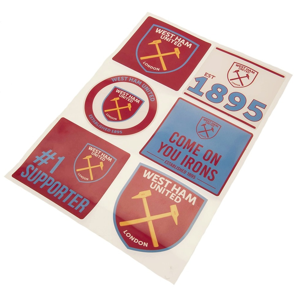 image 1 of West Ham United FC Assorted Designs Car Decal Set (Pack of 6) - Claret Red/Sky Blue - One Size