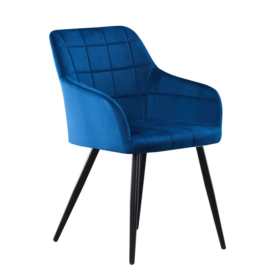 image 1 of Single Camden Modern Velvet Dining Chair with Armrests, Quilted Design & Black Metal Legs Black