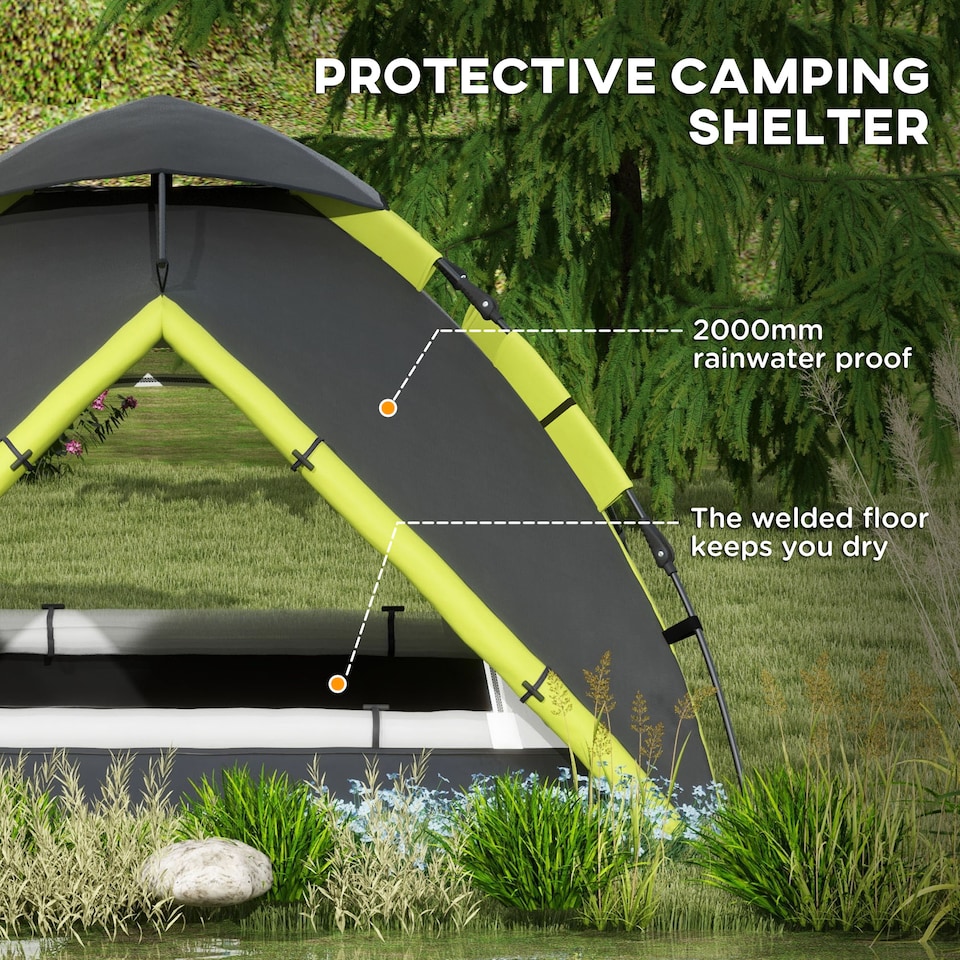 image 1 of Outsunny 3-4 Man Camping Tent Portable with Bag, Quick Setup, Dark Green
