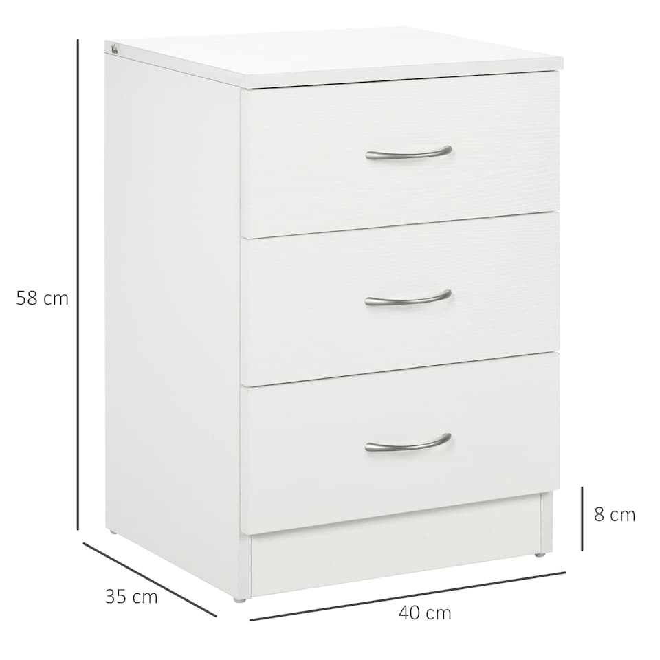 image 1 of HOMCOM Modern 3 Drawers Side Table, Bedside Table with Wood Effect, White