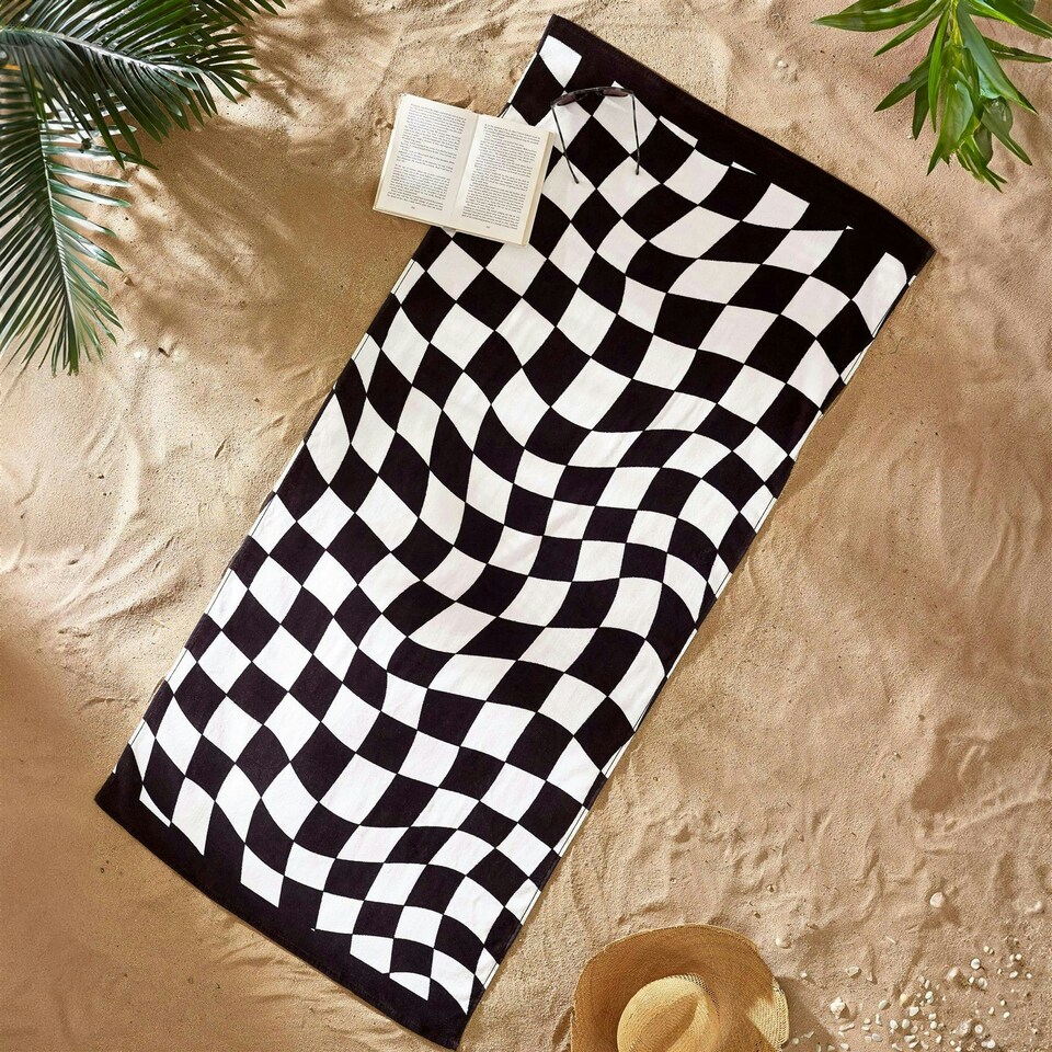 image 1 of Catherine Lansfield Checkerboard Black Beach Towel | Black
