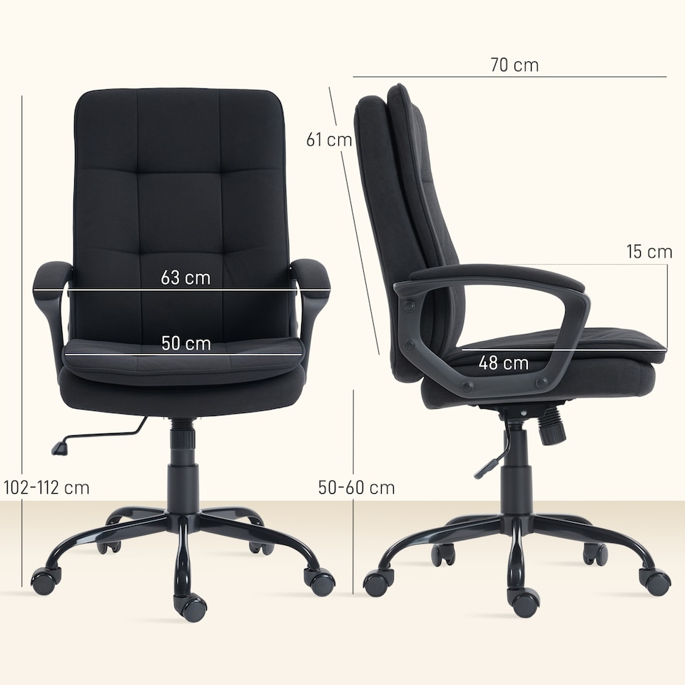 image 1 of HOMCOM Office Chair, Computer Desk Chair with Dual-Layer Padding, Black