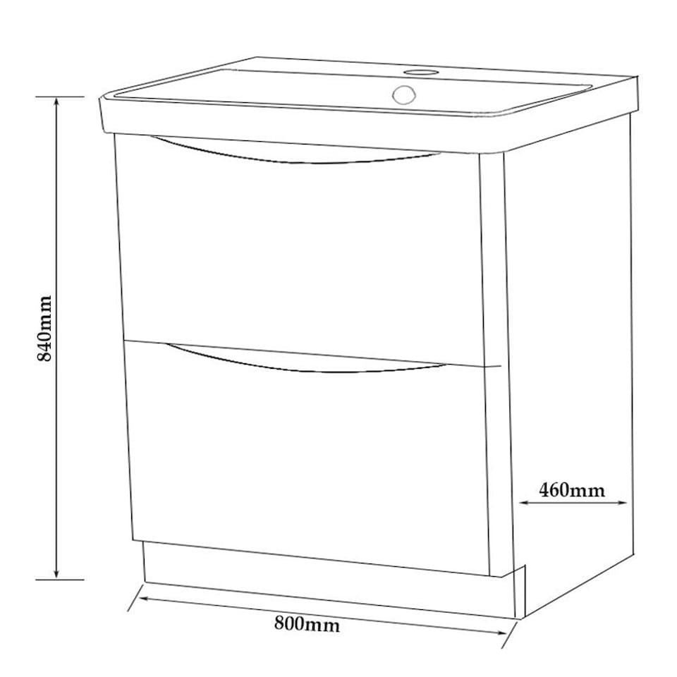 image 1 of Bathroom Floor Standing 2-Drawer Vanity Unit with Basin 800mm Wide - Matt Graphite - (Arch) - Brassware Not Included Grey