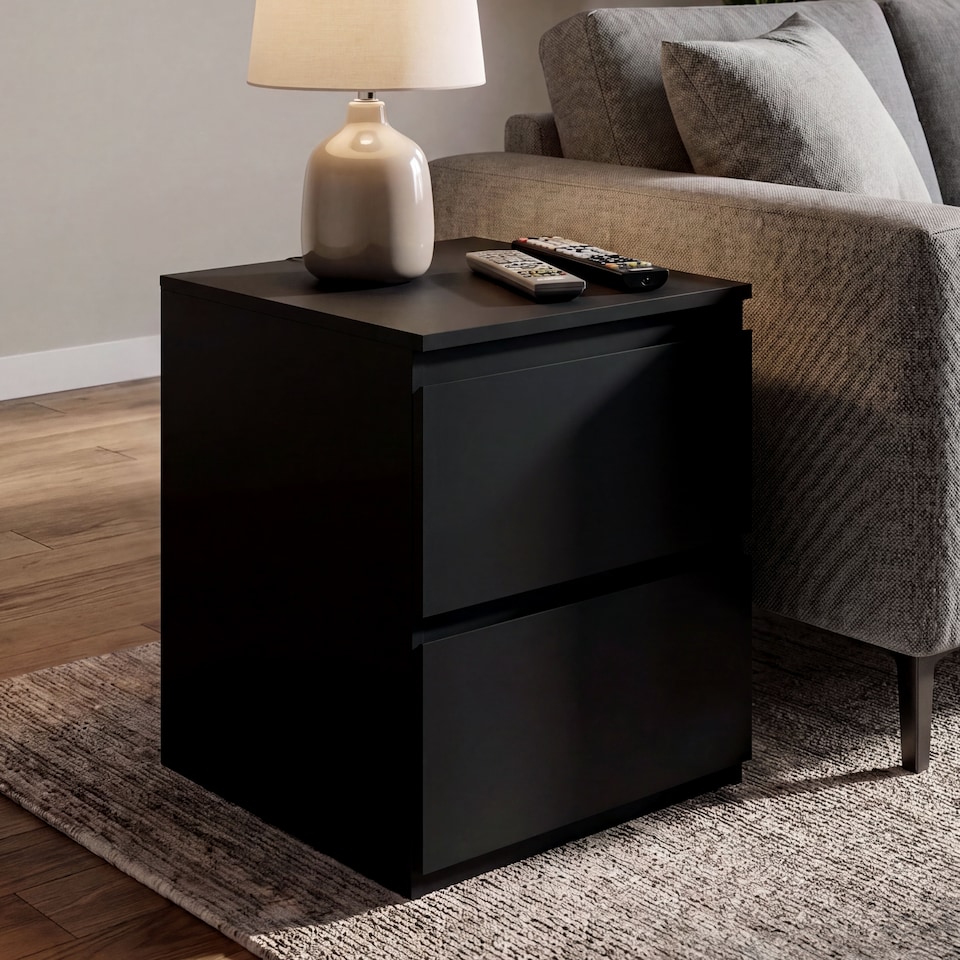 image 1 of Vida Designs Denver Large 2 Drawer Chest of Drawer Bedside Cabinet Nightstand Units Set of 2 - Black