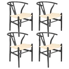 Nicholas Winter Beech Wooden Scandi Danish Style Dining Chairs - Black - Set of 4 - Solid Wood Chair Armchair Dining Chair Club Chair Side Chair Black