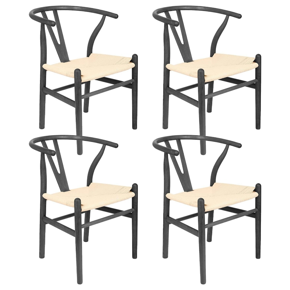 image 1 of Nicholas Winter Beech Wooden Scandi Danish Style Dining Chairs - Black - Set of 4 - Solid Wood Chair Armchair Dining Chair Club Chair Side Chair Black