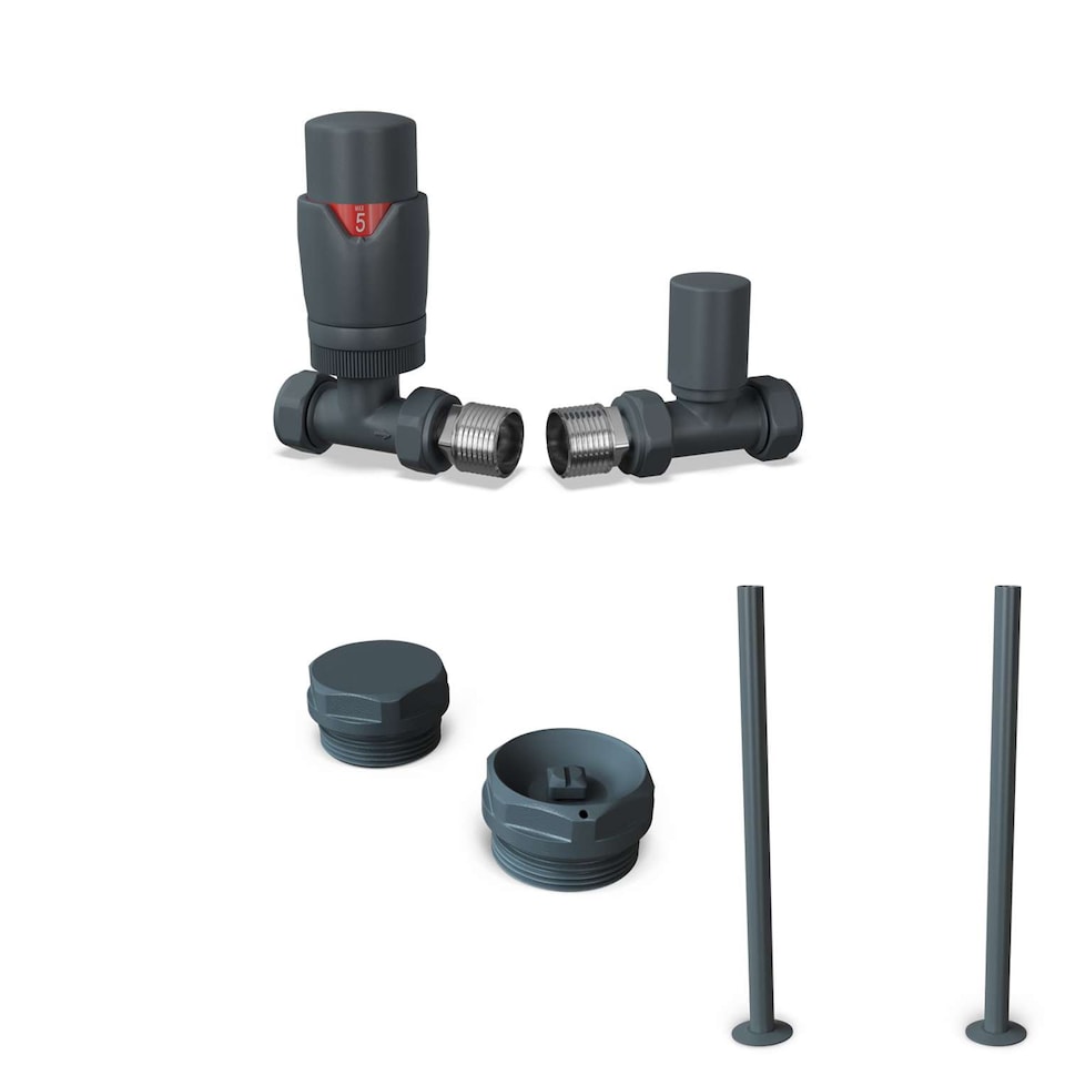 image 1 of Stirling Bold - Anthracite Thermostatic Radiator Valve & Installation Kit Straight 15mm