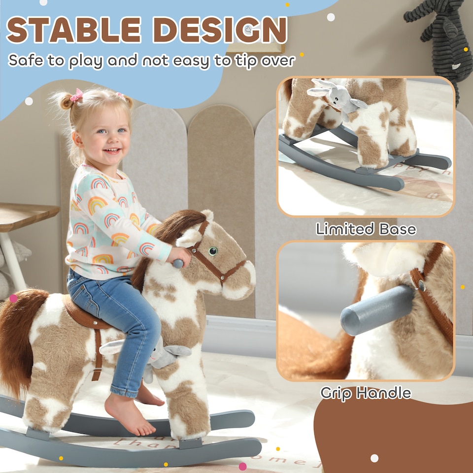 image 1 of AIYAPLAY Baby Rocking Horse, Plush Ride on Animal Rocker with Sound and Toy