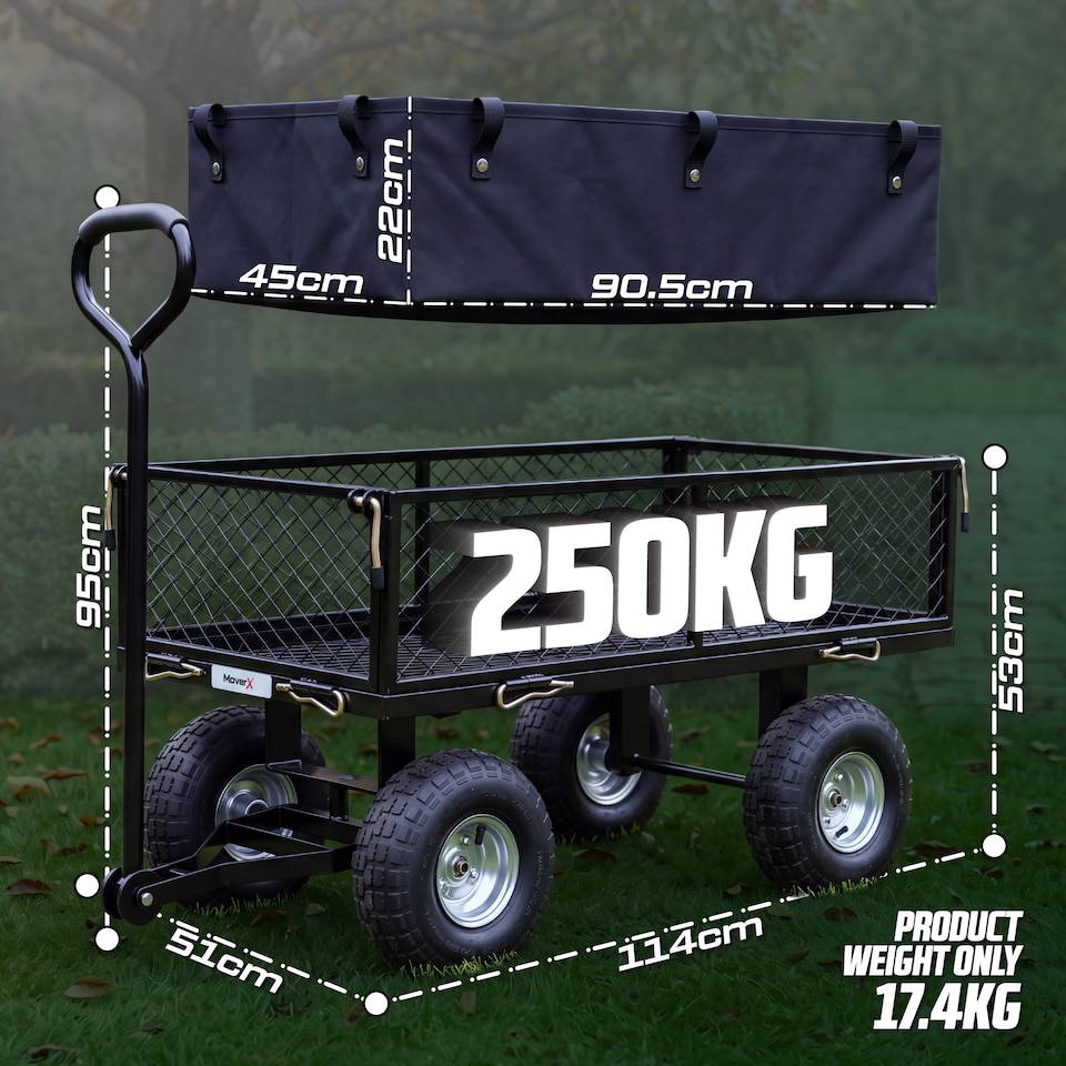 image 1 of MoverX 250KG Garden Trolley Heavy-Duty Wagon, Folding Sides, Rubber Wheels