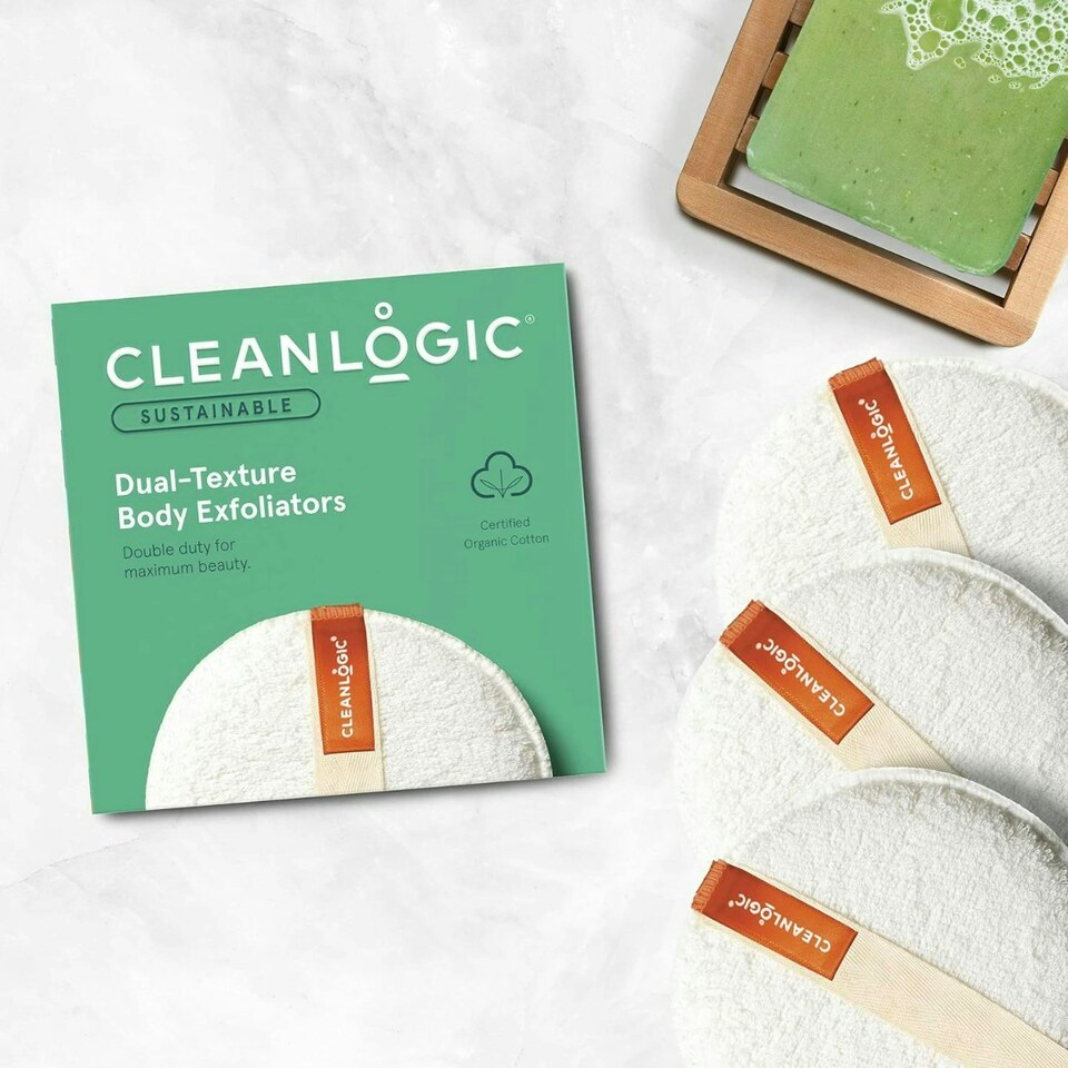 image 1 of Cleanlogic Sustainable Cotton Round Dual Texture Body Scrubber Contains 3 Pairs