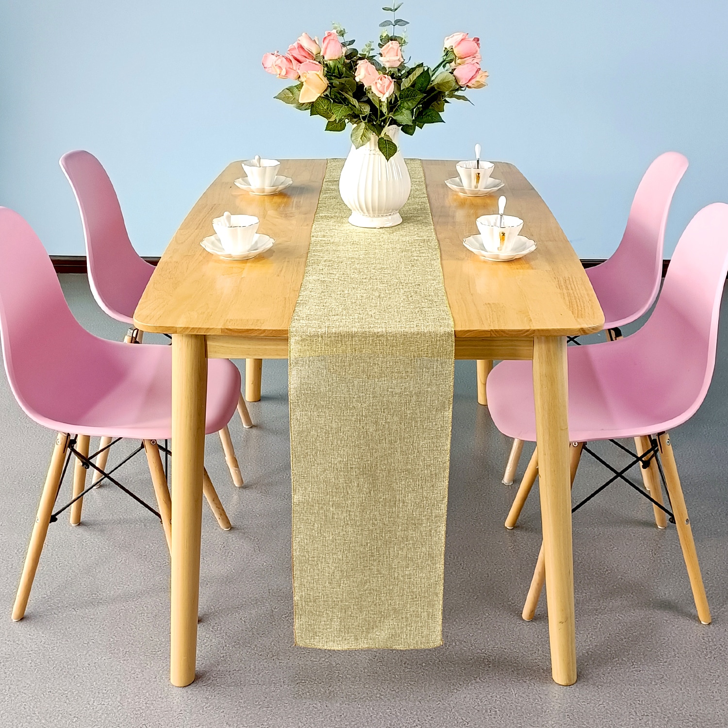 Neel Blue Hessian Table Runner, 29cm x 275cm Jute Fabric Dining Tableware in Gold | Size: 29 cm x 275 cm